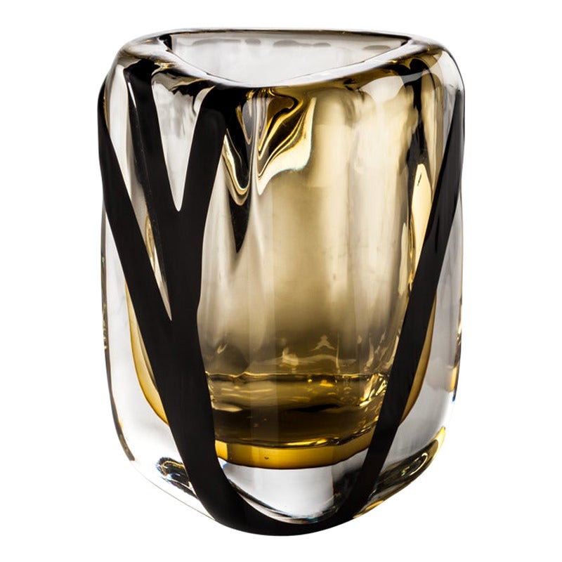 21st Century Black Belt Triangolo Extra Small Vase in Black/Crystal/Tea For Sale