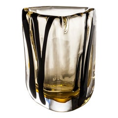 21st Century Black Belt Triangolo Small Glass Vase in Black/Crystal/Tea