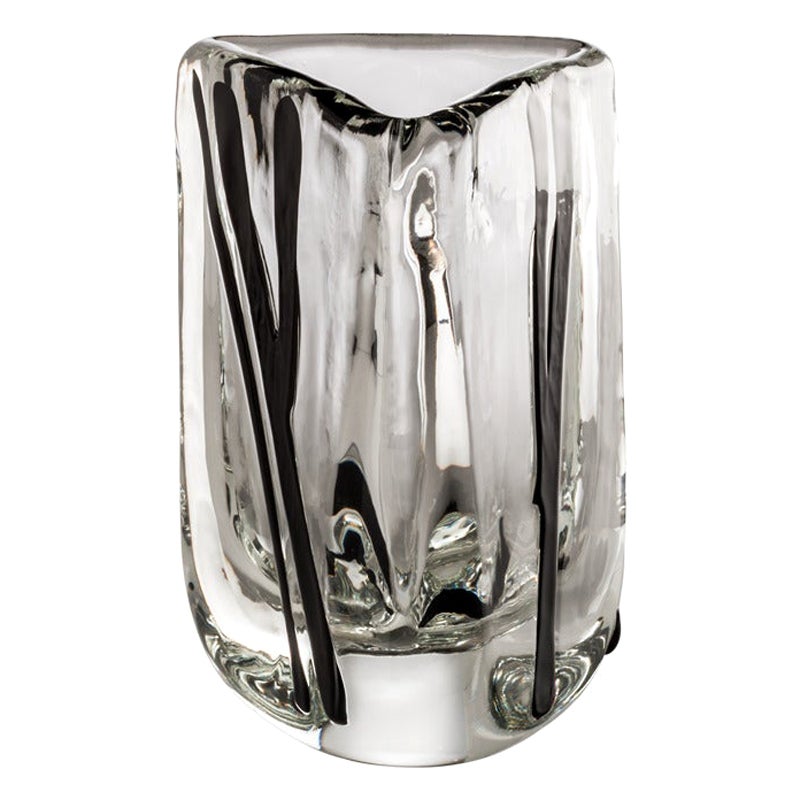 21st Century Black Belt Triangolo Medium Glass Vase in Black/Crystal For Sale
