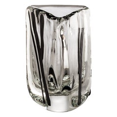 21st Century Black Belt Triangolo Medium Glass Vase in Black/Crystal