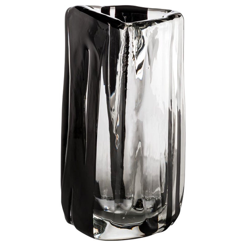 21st Century Black Belt Triangolo Large Glass Vase in Black/Crystal For Sale