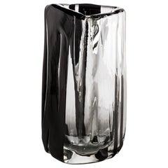 21st Century Black Belt Triangolo Large Glass Vase in Black/Crystal