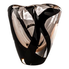 Vase en verre noir Belt Otto du 21e sicle en noir / cristal / rose clair