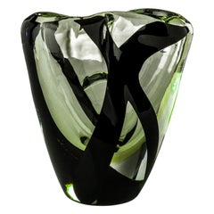 21st Century Black Belt Otto Medium Glass Vase in Black/Crystal/Grass Green