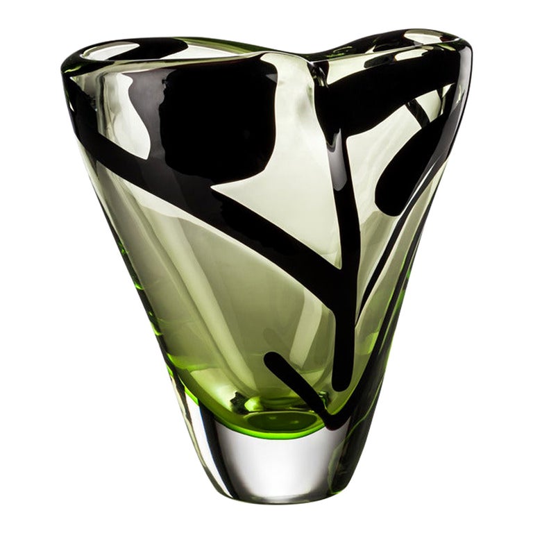 21st Century Black Belt Quadro Glass Vase in Black/Crystal by Peter