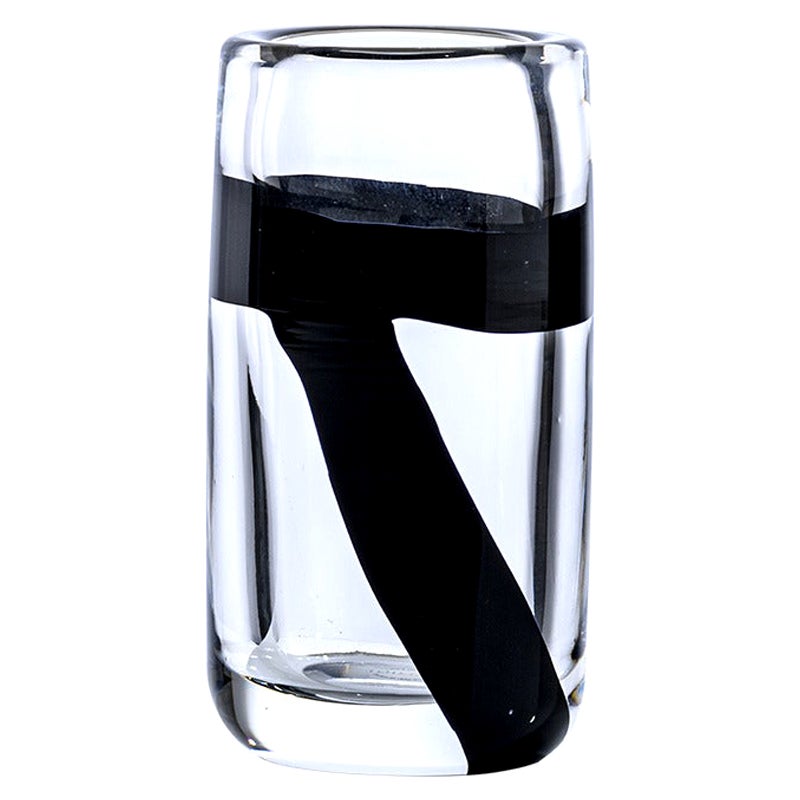 21st Century Cilindro Small Glass Vase in Black/Crystal by Peter Marino For Sale