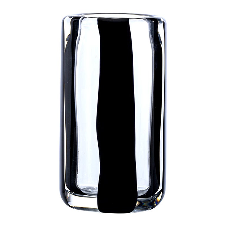21st Century Cilindro Medium Glass Vase in Black / Crystal by Peter