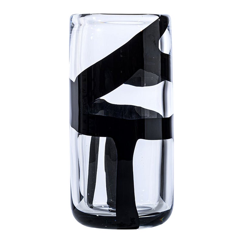 21st Century Cilindro Extra Large Glass Vase in Black / Crystal by Peter Marino For Sale