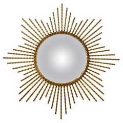 Mid-Century Modern Metall Convex Sunburst Mirror, France 1960s
