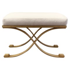 Neoclassical Style Stool - White Velvet Seat and Gold Leaf Iron Legs by Pouenat
