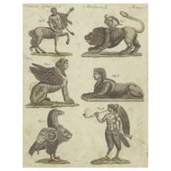 Antique Print of Fabulous Animals, incl the Spinx, Sirens and Gryllus,  ca. 1800