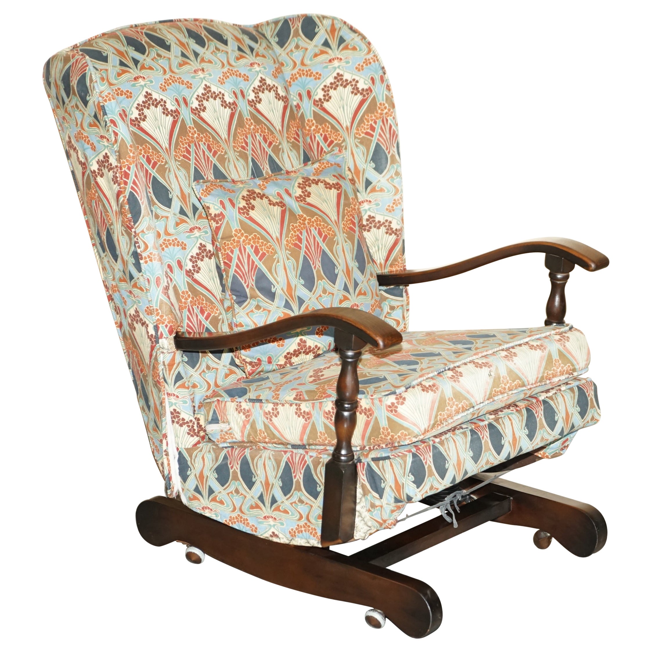 FAUTEUIL A ROULETTES EN CHÊNE ANGLAIS VINTAGE CIRCA 1930 AVEC IANTHE DE LIBERTY LONDON