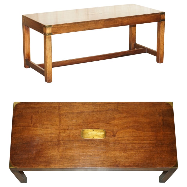 Vintage Hardwood Kennedy Harrods London Military Campaign Coffee Cocktail Table For Sale