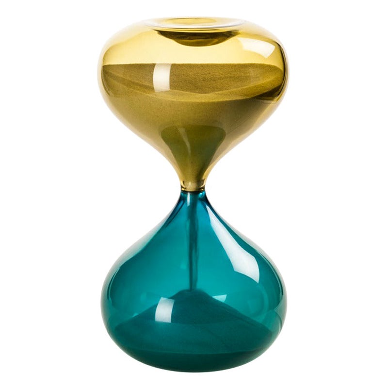 Grande lunette d'horloge Clessidra du 21e sicle en aigue-marine et bambou de Venini