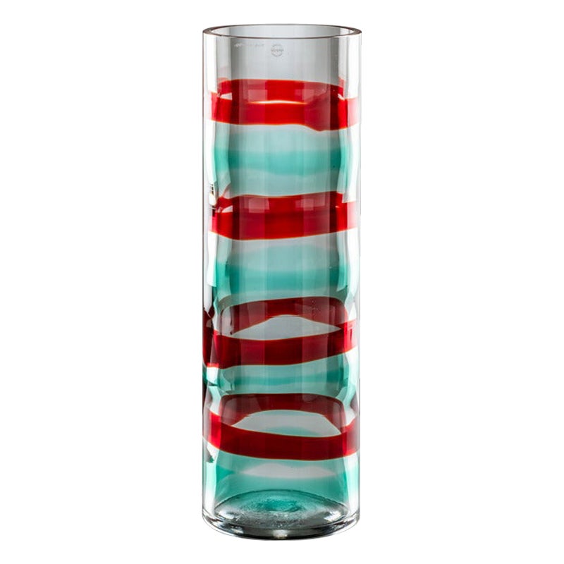 21st Century Anelli Glass Vase in Crystal/Mint Green/Red by Veniniriedizione For Sale