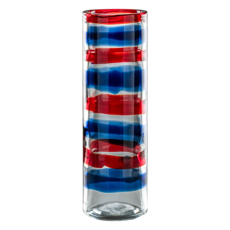 21st Century Anelli Glass Vase in Crystal/Marine Blue/Red by VeniniRiedizione For Sale