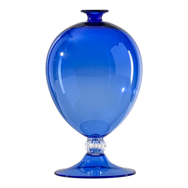 21st Century Veronese Glass Vase in Crystal/Sapphire by Vittorio Zecchin