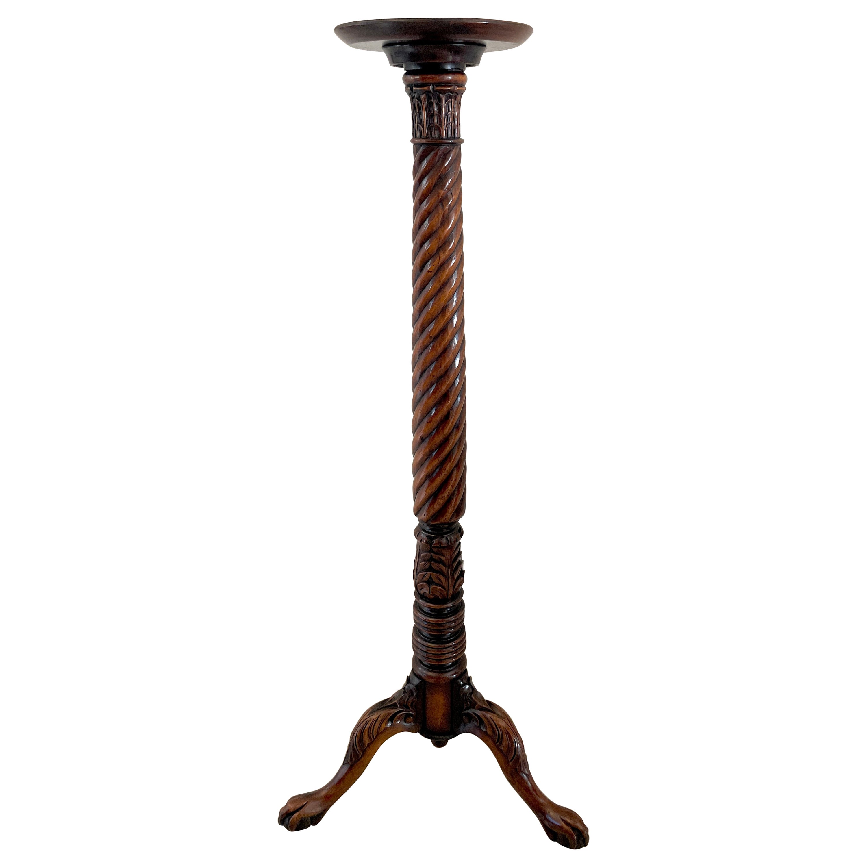 Antique Victorian Quality Carved Mahogany Torchere For Sale