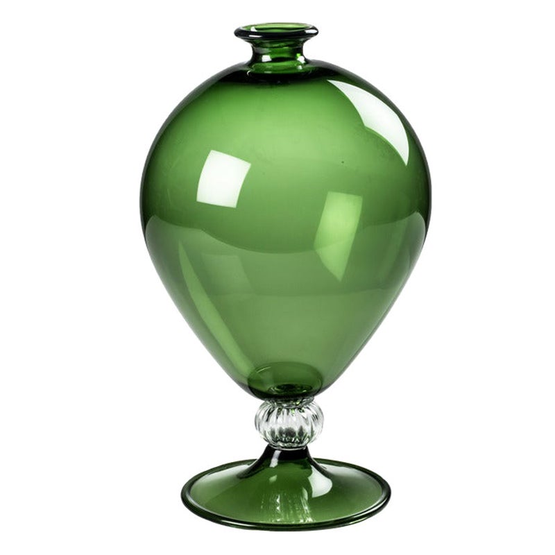 21st Century Veronese Glass Vase in Apple Green / Crystal by Vittorio Zecchin For Sale