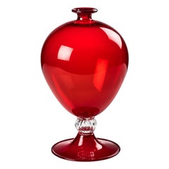 21st Century Veronese Glass Vase in Crystal/Red by Vittorio Zecchin