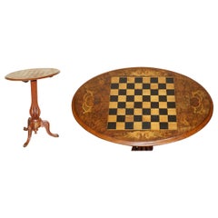 Sublime Antique Victorian 1880 Tilt Top Chess Games Table with Marquetry Inlay