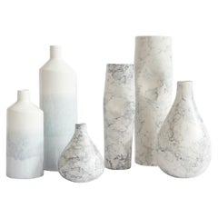Set/6 Ceramic Vases, White & Blue, Handmade in Portugal by Lusitanus Home