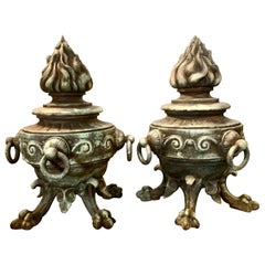 Pair of French Art Deco Patined Cast Iron Urns Vases