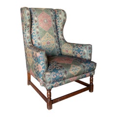 1930s English Wooden Armchair Newly Upholstered