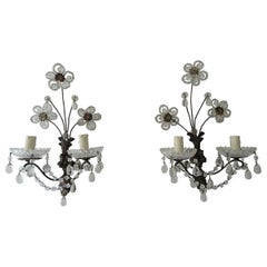 Maison Baguès Beaded Flower Crystal & Murano Dew Drops Sconces, circa 1920