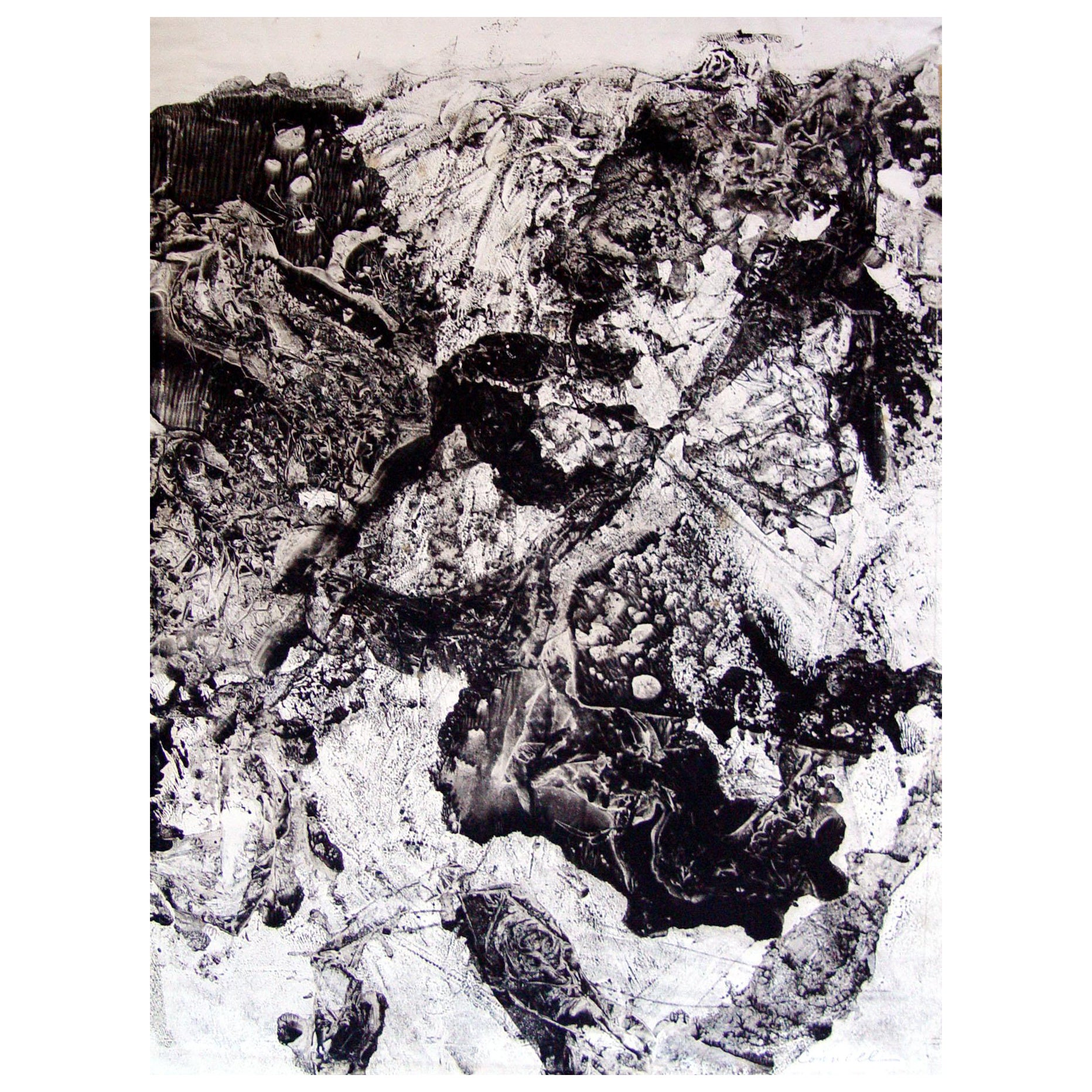 Monogravure abstraite noire et blanche vintage de Clyde Connell