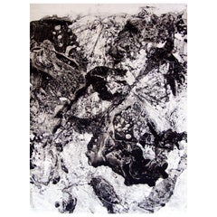 Monogravure abstraite noire et blanche vintage de Clyde Connell