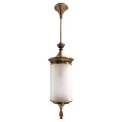 Vintage Brass and Etched Glass Pendant Lantern by Oscar Torlasco for Lumi