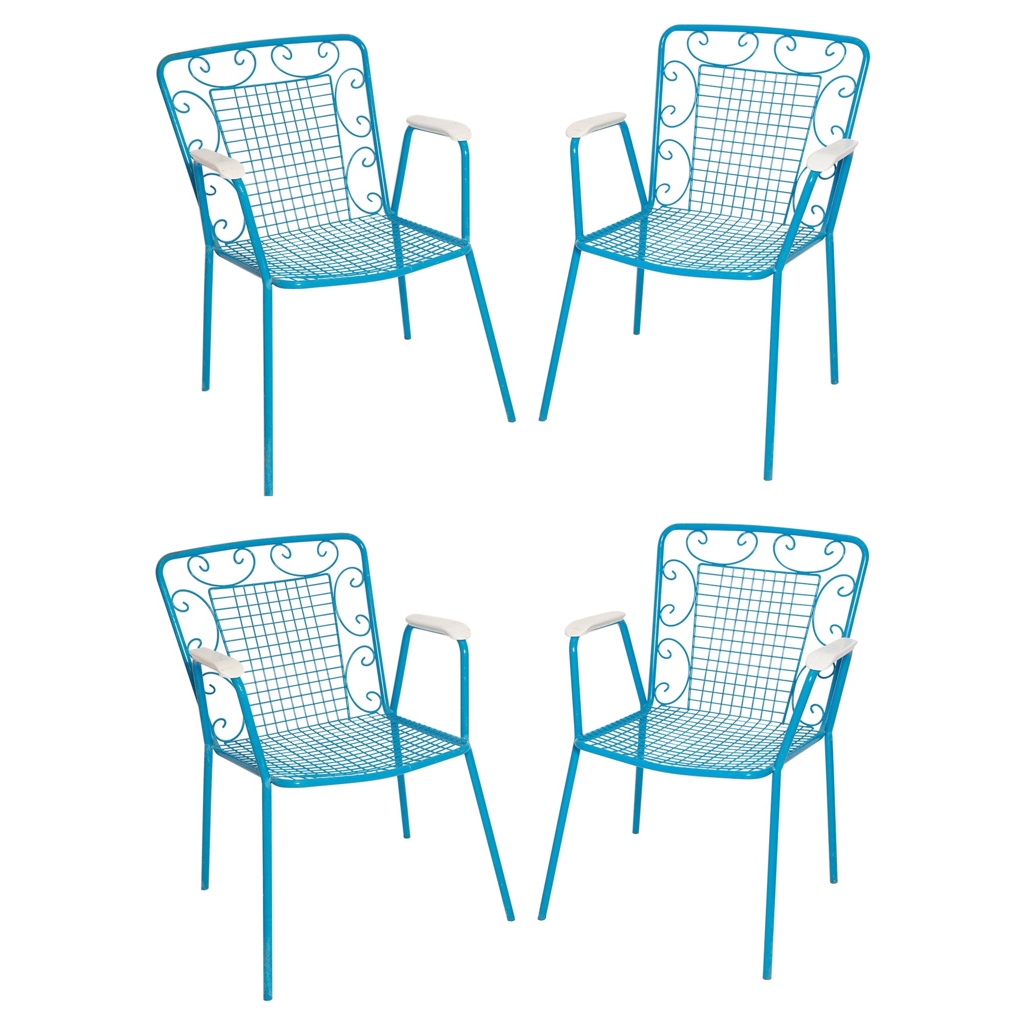 Set of Four Mid-Century Garden Blue Chairs, Europe, Italy, 1960s