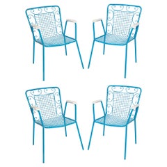 Vintage Set of Four Mid-Century Garden Blue Chairs, Europe, Italy, 1960s