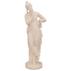 Antique Italian 19th Century Alabaster Statue of a Beautiful Maiden