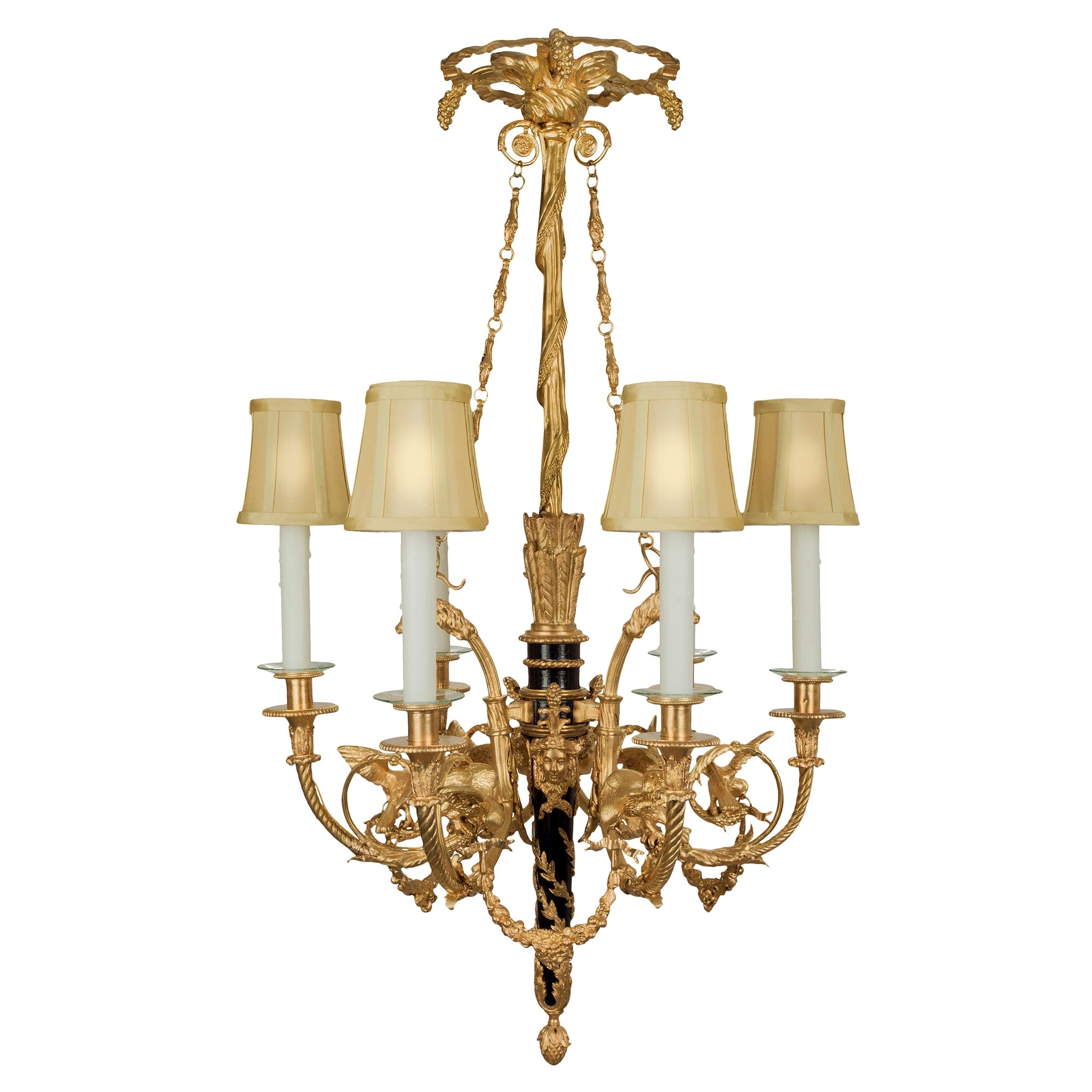 French 19th Century Louis XVI St. Ormolu and Enamel Six Light Chandelier For Sale