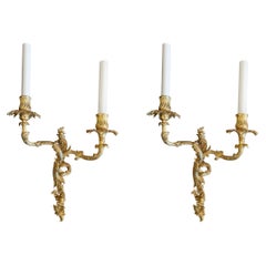 18th Century Louis XV Pair of Wall Lamp in Gold Bronze