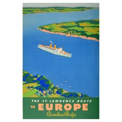 Original Vintage Poster St Lawrence Route To Europe Canadian Pacific Steamship