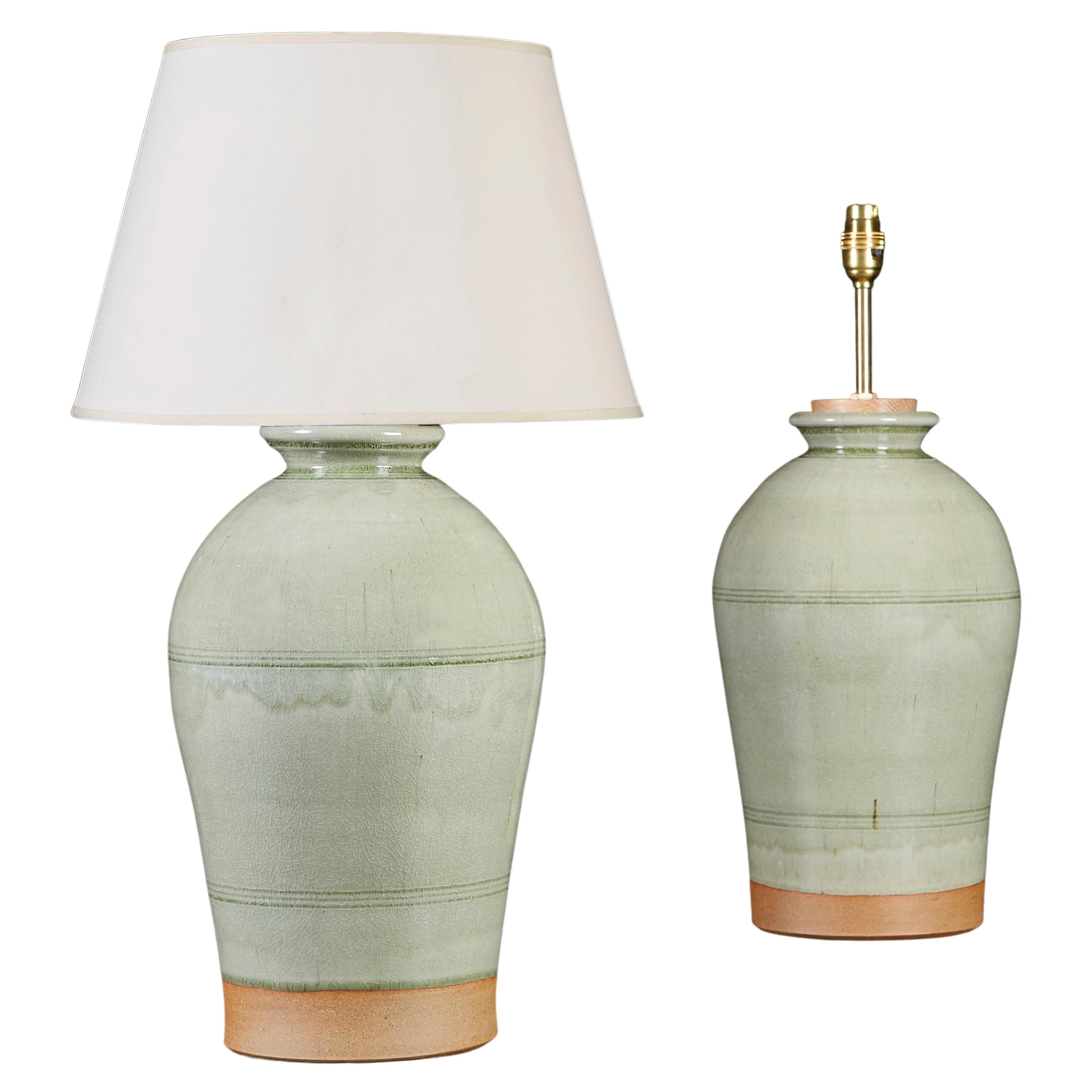 Pair of Song Dynasty Style Lamps with Celadon Glaze For Sale