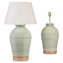 Vintage Pair of Song Dynasty Style Lamps with Celadon Glaze