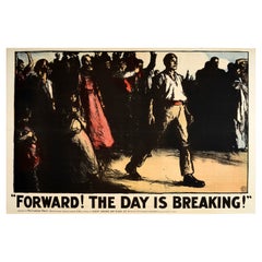 Affiche ancienne d'origine « Forward The Day Is Breaking » (Le jour est de la démocratie britannique), Labour Party