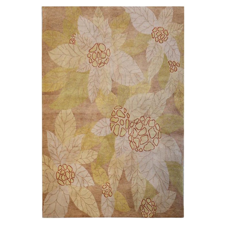 Contemporary Handmade Silk and Wool Rug. Flowers Design. 1.50 x 2.00 m For Sale