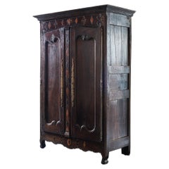 Antique Wood Armoire with Inlaid Hearts