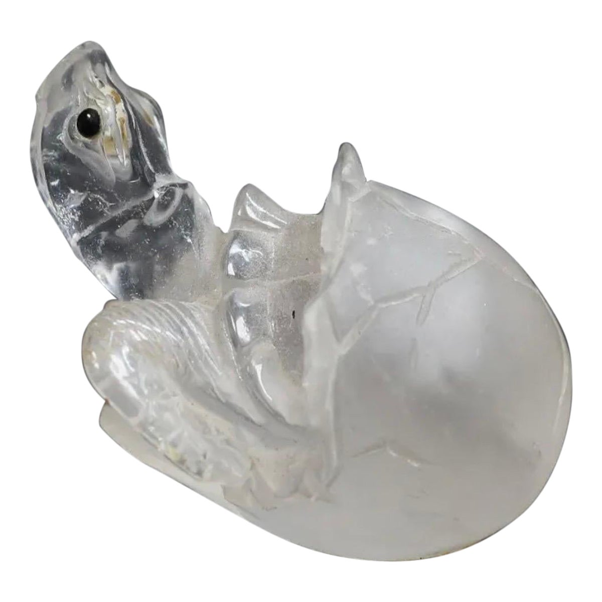 Wonderful Carved Rock Crystal Sculpture Turtle Paperweight Desk Accessory 