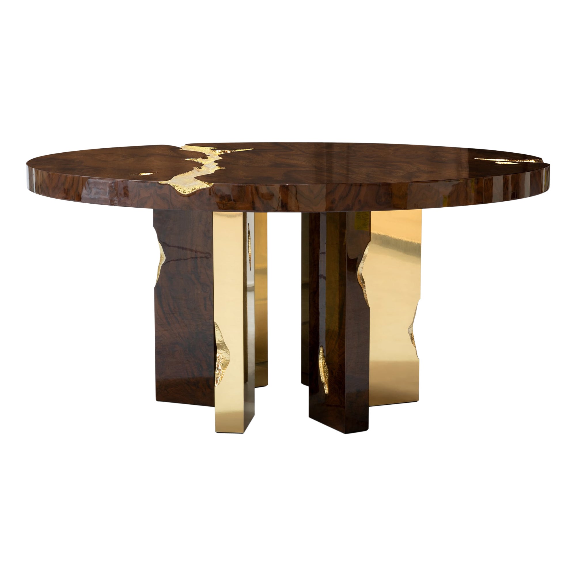 Empire Round Dining Table in Mahogany Wood and Brass Details by Boca Do Lobo For Sale