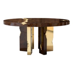Empire Round Dining Table in Mahogany Wood and Brass Details by Boca Do Lobo