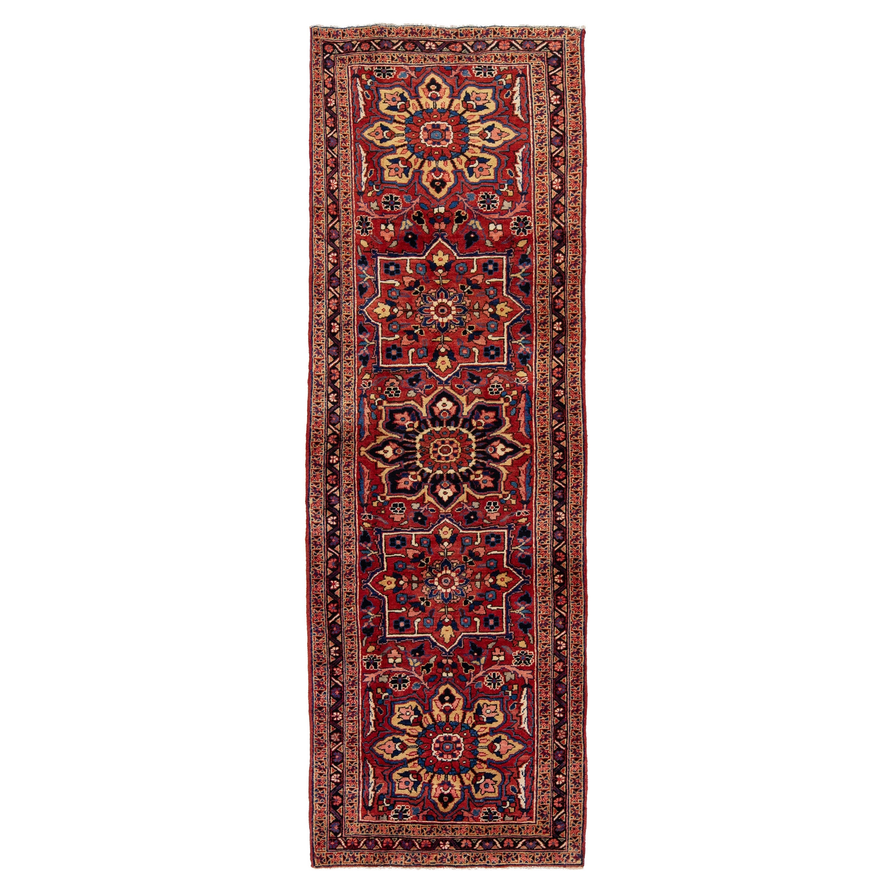 Antique Tribal Persian Heriz Handmade Red Wool Rug For Sale