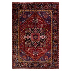 Red Vintage Heriz Handmade Persian Wool Rug with Allover Multicolor Motif