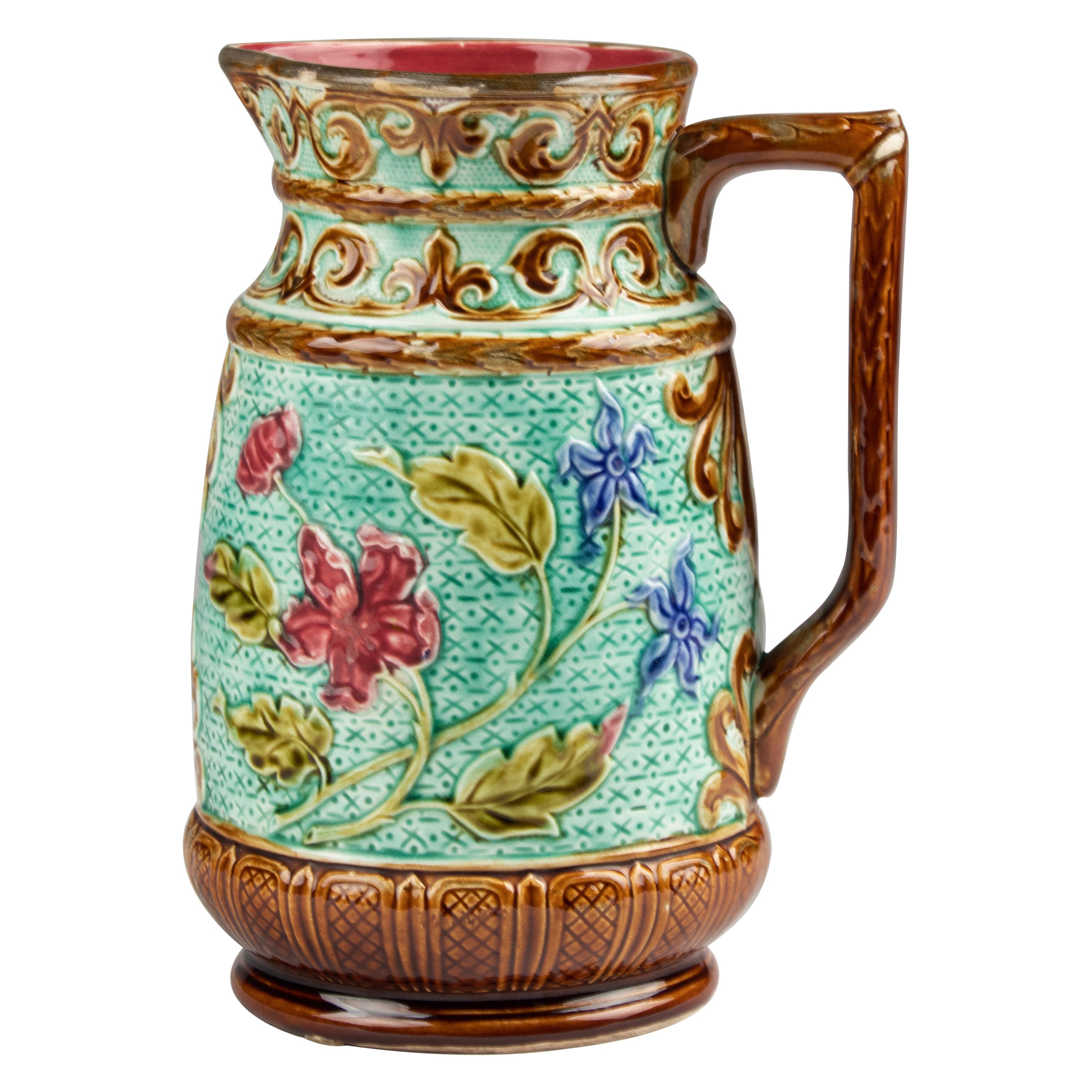 Late 19th Century Majolica Jug Made by Mouzin Leach Et Cie, Nimy For Sale