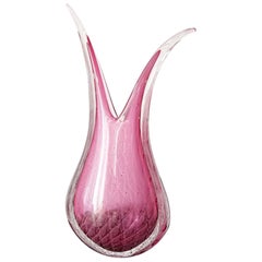 Large Pink Two-Pointed Murano Vase Vintage 1950s, Art